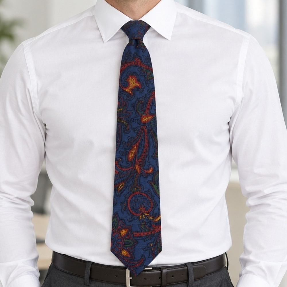 Vintage Polo Ralph Lauren Necktie Blue Paisley Silk Handmade Italy Classic Tie